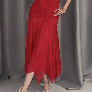 Women's White Halter Neck Ruffled Mesh Hem Latin Dance Dress