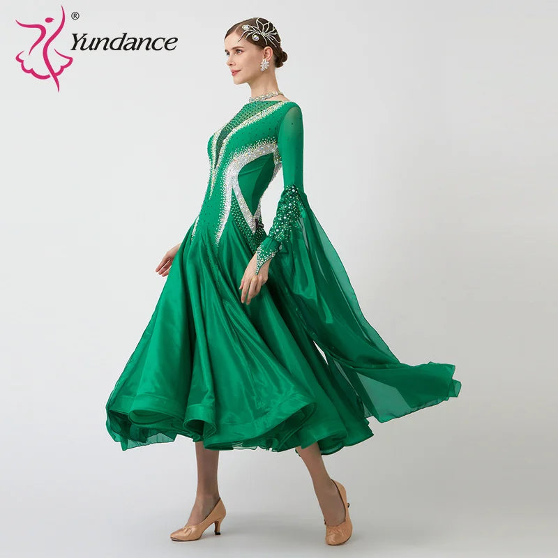 Women's Standard Ballroom Waltz Dance Dress With Rhinestones Multicolor For Competition