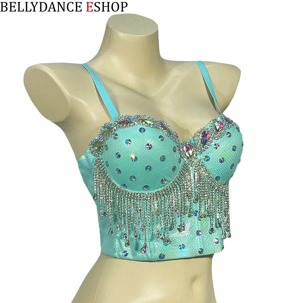 Belly Dance Bra Top, Women's Lavender Sequin & Rhinestone Embellished Dance Costume Top, Belly Dancing