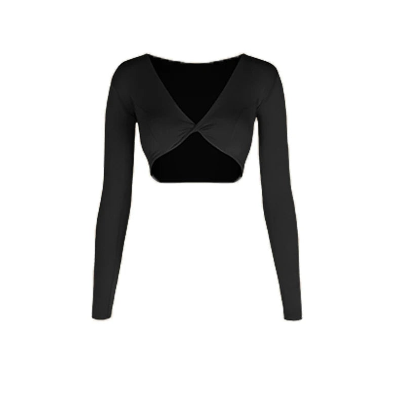 Women's Black Long Sleeve Knot Front Crop Top and Leopard Print Ruffle Skirt Latin Dancewear Set