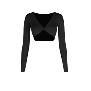 Women's Black Long Sleeve Knot Front Crop Top and Leopard Print Ruffle Skirt Latin Dancewear Set