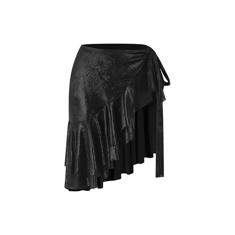 Women's Black Glitter Long Sleeve Crop Top and Leopard Print Ruffle Skirt Latin Dancewear, Women's Burgundy Glitter Long Sleeve Crop Top and Leopard Print Ruffle Skirt Latin Dancewear, Women's Gold Glitter Long Sleeve Crop Top and Leopard Print Ruffle Ski