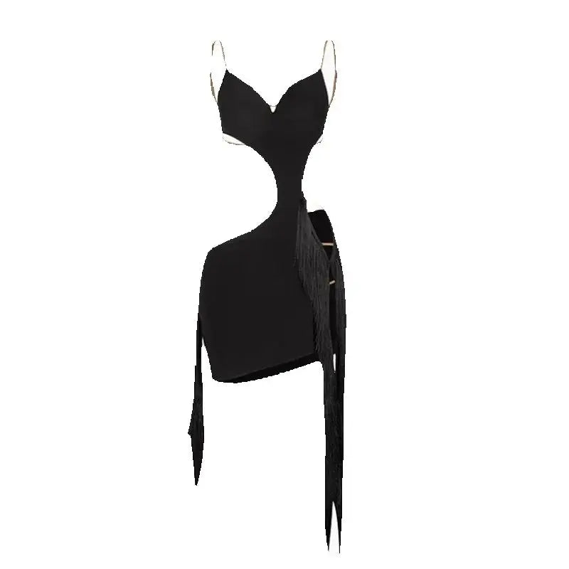 Women's Brown Leopard Print Cutout Fringe Latin Dance Dress