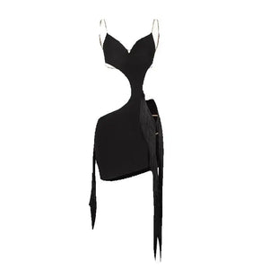 Women's Brown Leopard Print Cutout Fringe Latin Dance Dress