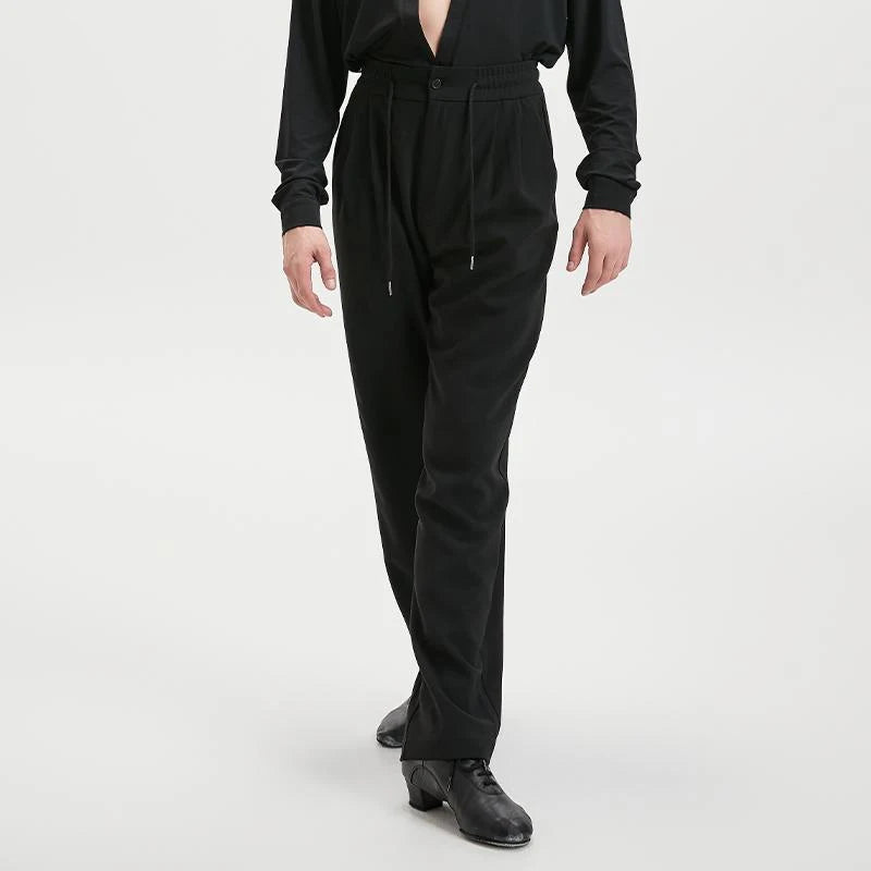 Dance Pants, Women's Black Elastic Waist Wide Leg Dance Trousers for Ballroom and Latin