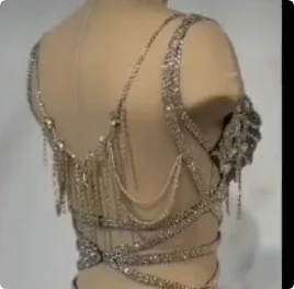 Dancing Top Women's Silver Rhinestone Chain Fringe Bra Top for Performance