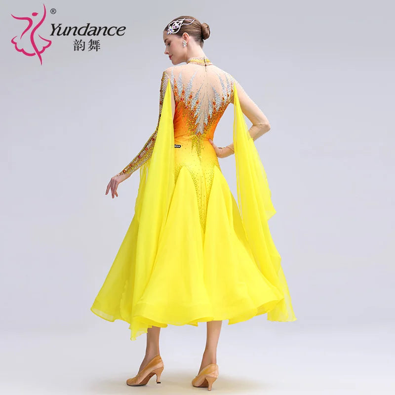 Women's Standard Ballroom Waltz Dress With Rhinestones Multicolor For Competition