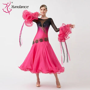 Women's Standard Ballroom Waltz Dress With Rhinestone Accents Multicolor For Competition Performance