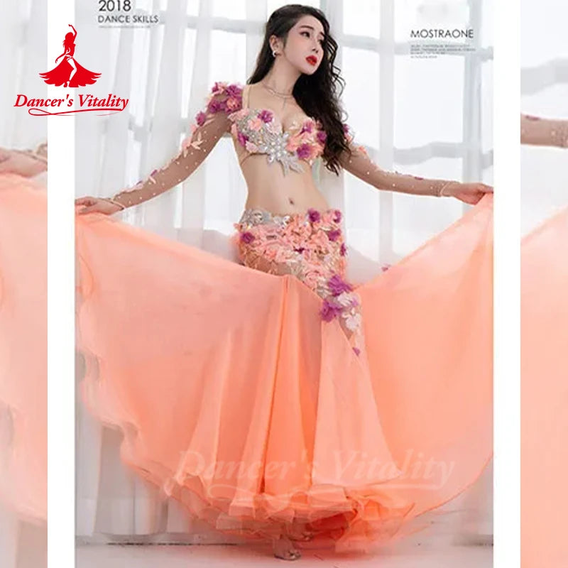 Professional Custom Made Belly Dance Performance Service Women 2018 New Sexy Fashion Suit Luxury Bra+Sexy Long Skirt 2pcs