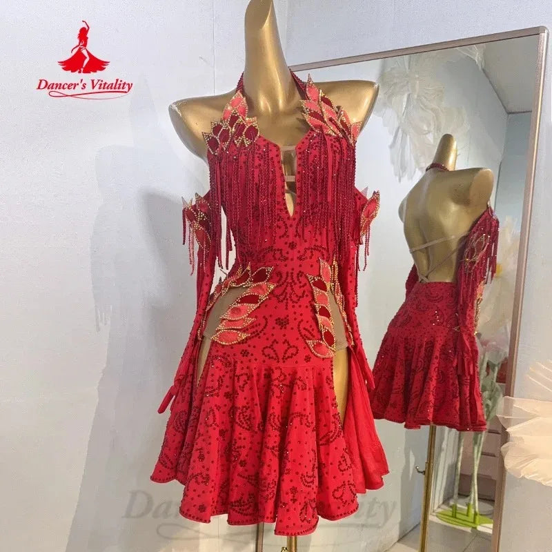 Latin Ballroom Dance Dress With Tassel Fringe Customizable For Adults And Kids Competition Or Performance