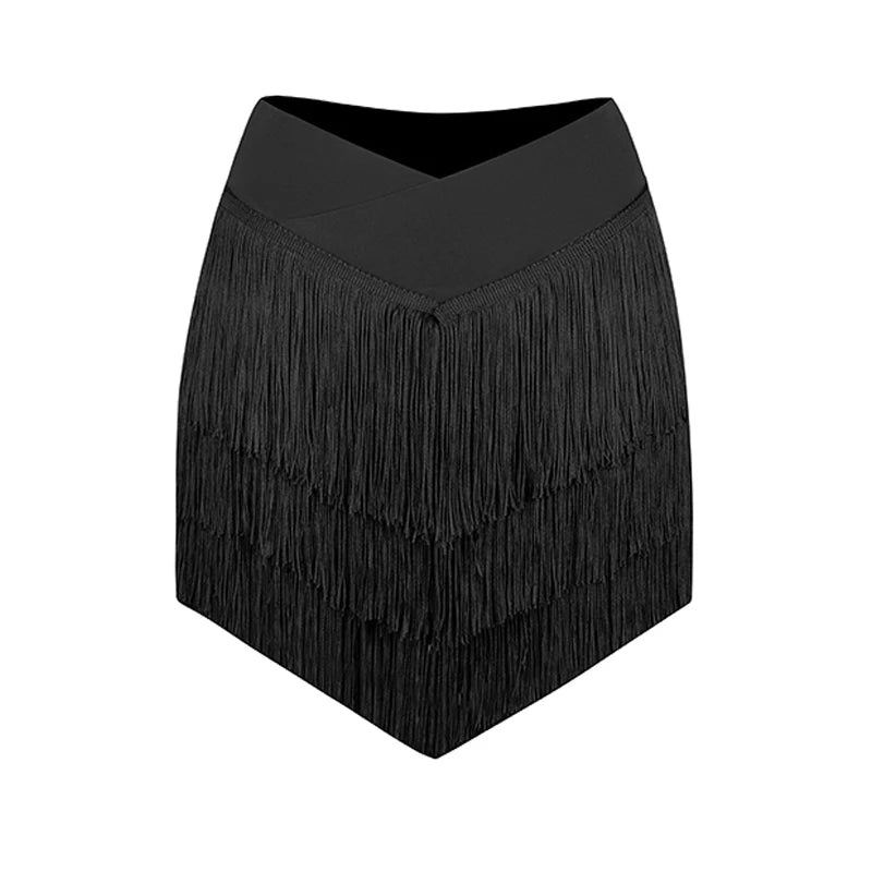 Women's Pink, Brown, Black V-Neck Long Sleeve Crop Top & Fringe Latin Dance Skirt Set