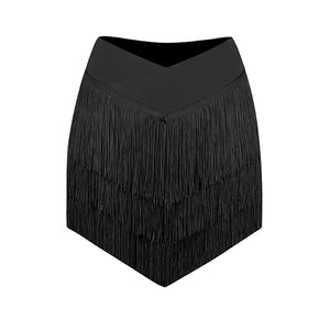 Women's Pink, Brown, Black V-Neck Long Sleeve Crop Top & Fringe Latin Dance Skirt Set