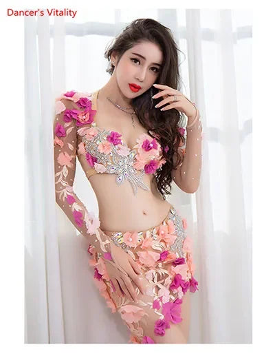 Professional Custom Made Belly Dance Performance Service Women 2018 New Sexy Fashion Suit Luxury Bra+Sexy Long Skirt 2pcs