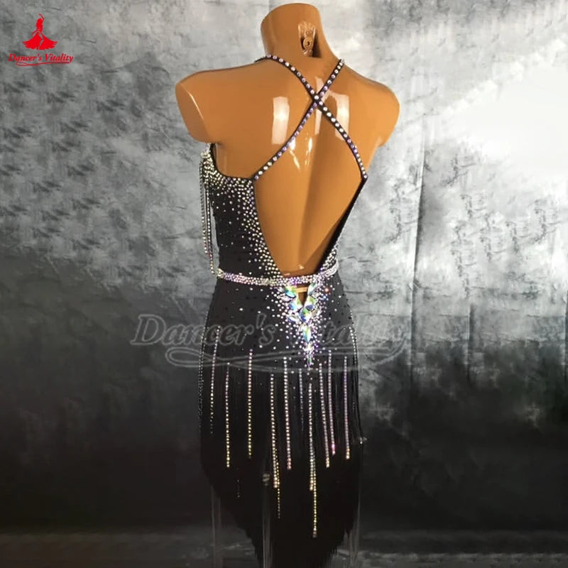 Women's Latin Ballroom Dance Dress With Customizable Design For Competition And Performance