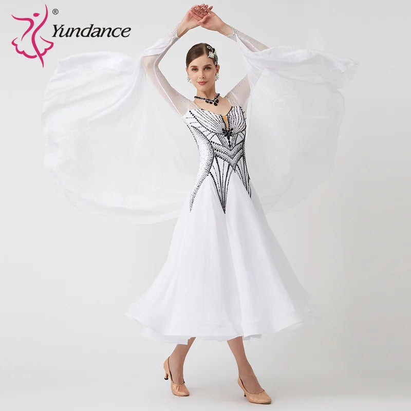 Women's Standard Ballroom Waltz Competition Dress With Rhinestones In Multicolor