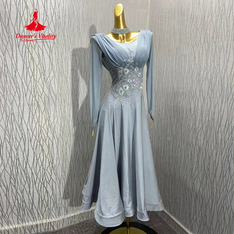 Ballroom Waltz Dance Dress Elegant Backless Fishtail Hem For Adults And Kids Competition