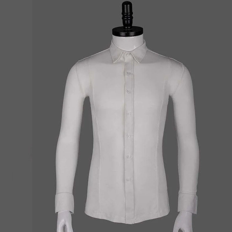 Men's Black Stretch Long Sleeve Dance Shirt with Tie, Ballroom Latin Tango