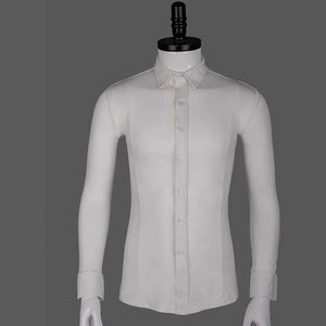 Men's Black Stretch Long Sleeve Dance Shirt with Tie, Ballroom Latin Tango