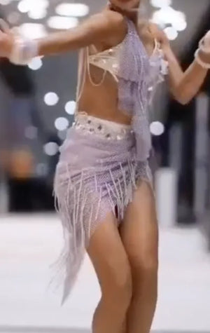 Women's Lavender Sequin Fringe Latin Dance Dress