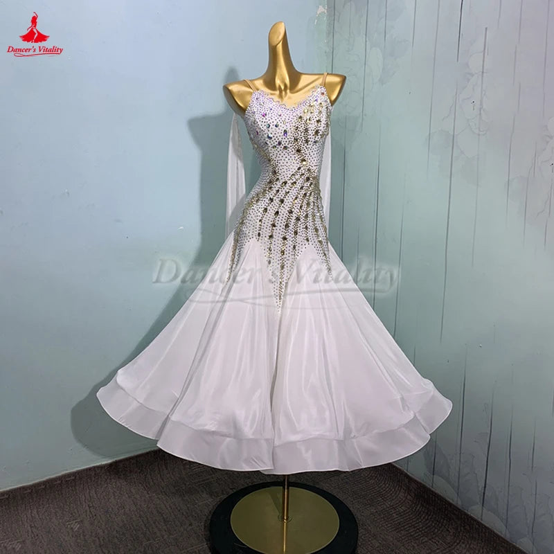 Women's Ballroom Dance Dress With AB Rhinestones For Waltz, Foxtrot, Tango Competitions Custom Made
