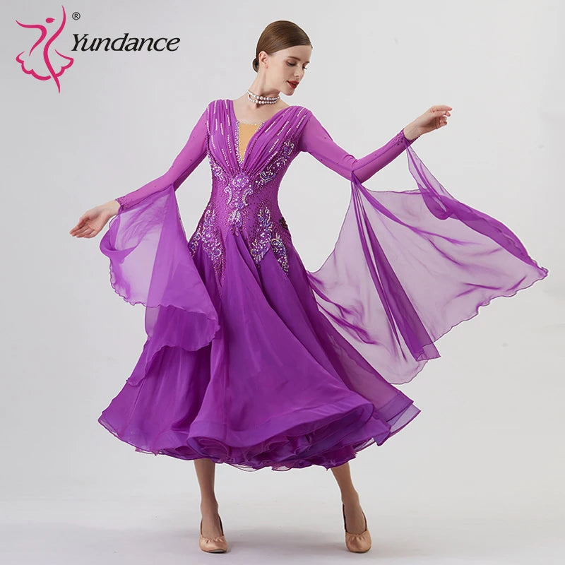 Women's Ballroom Standard Waltz Dress With Rhinestones Multicolor For Competition