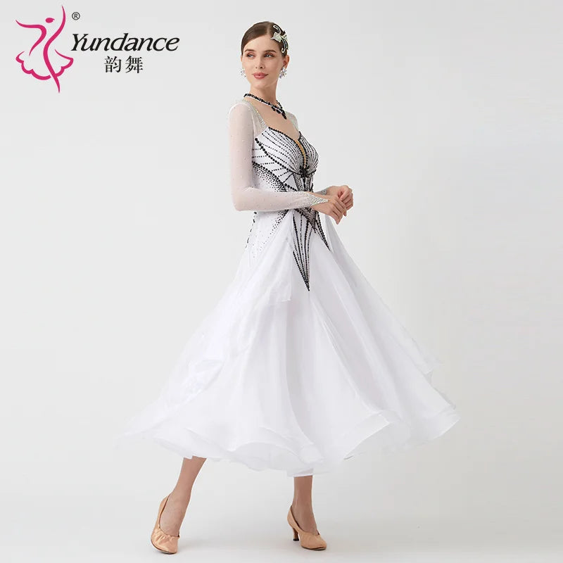 Women's Standard Ballroom Waltz Competition Dress With Rhinestones In Multicolor
