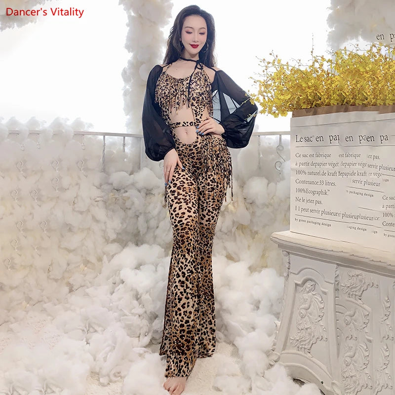 Women's Yellow Fringe Cutout Jumpsuit with Sheer Sleeves, Belly Dance Costume