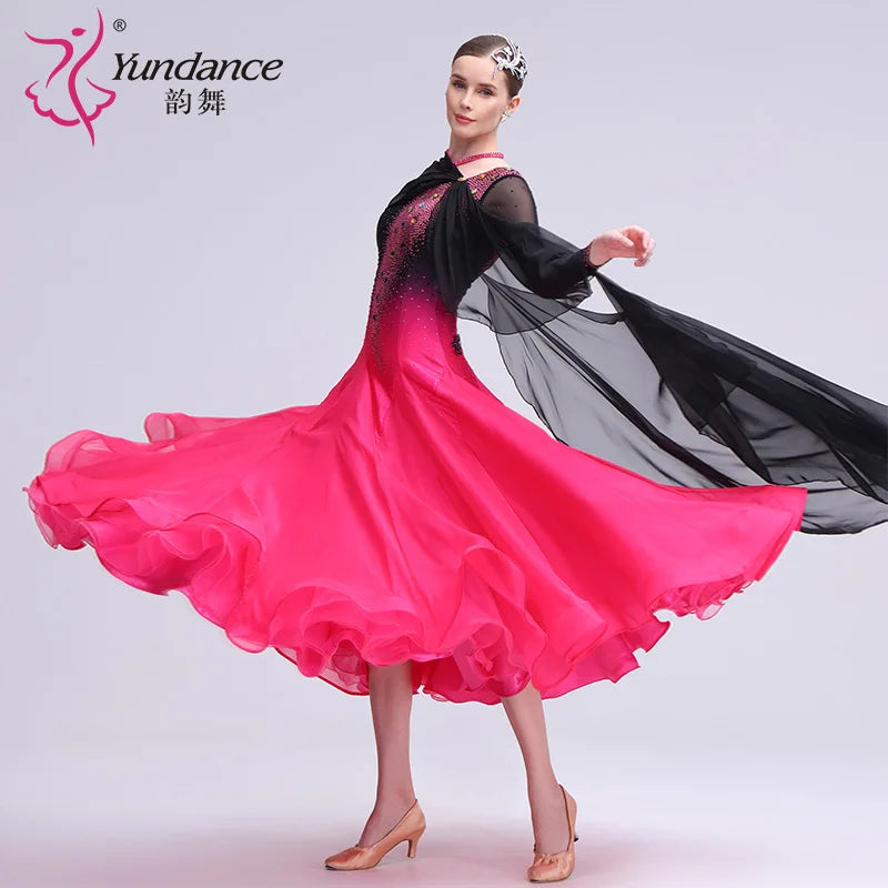 Women's Standard Ballroom Waltz Dress With Rhinestones, Multicolor For Competition