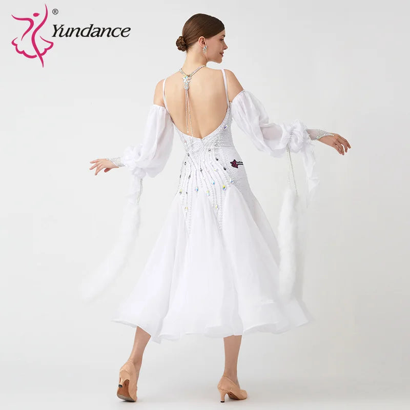 Women's Standard Ballroom Waltz Dress With Rhinestones in Multicolor for Competition