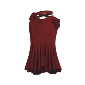 Women's Black & Red Mesh Long Sleeve Crop Top & Ruffled Slit Skirt Latin Dancewear Set