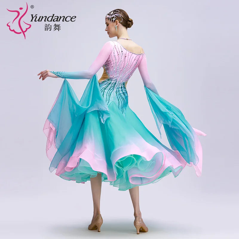 Women's International Standard Ballroom Dance Dress With Ombre Chiffon For Competition
