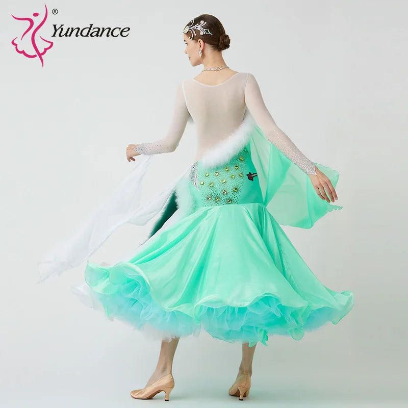 Women's Standard Ballroom Waltz Dress With Rhinestones Multicolor For Competition