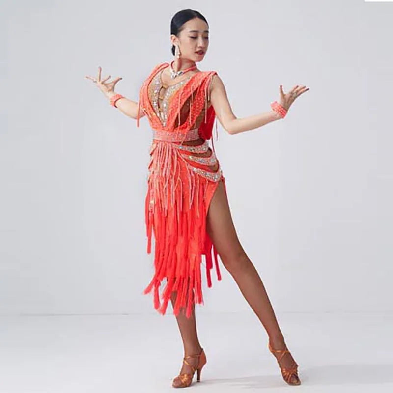 Women's Fringe Latin Ballroom Dance Dress For Competition