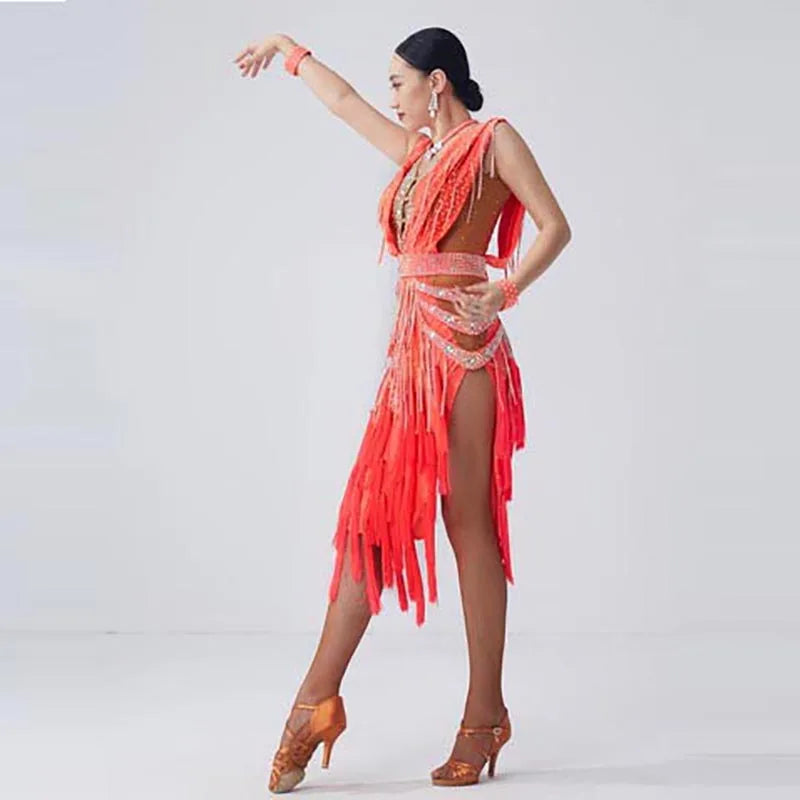 Women's Fringe Latin Ballroom Dance Dress For Competition