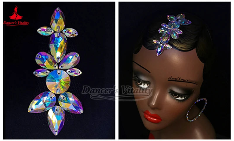 Hair Accessory, Women's Iridescent Crystal Floral Forehead Headpiece, Ballroom Latin Dance