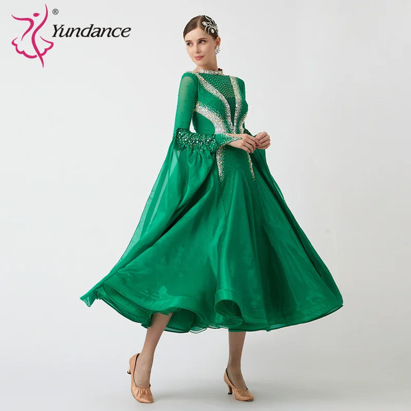 Women's Standard Ballroom Waltz Dance Dress With Rhinestones Multicolor For Competition