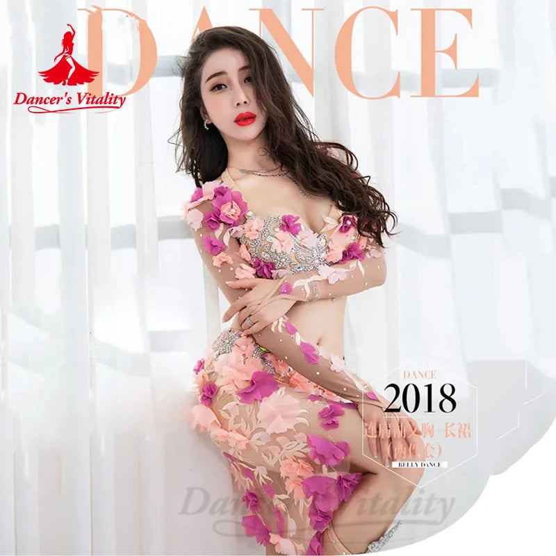 Professional Custom Made Belly Dance Performance Service Women 2018 New Sexy Fashion Suit Luxury Bra+Sexy Long Skirt 2pcs