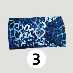Girls' Embellished Headband for Dance, Various Colors & Animal Prints, Stretch Fabric, Heart Pearl Accent
