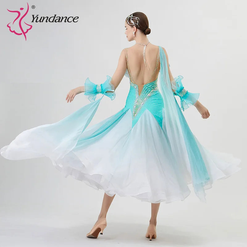 Women's Standard Ballroom Waltz Dress With Rhinestones Multicolor For Competition