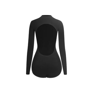 Women's Black Long Sleeve Mock Neck Open Back Leotard with Ruffled Tassel Latin Dance Skirt