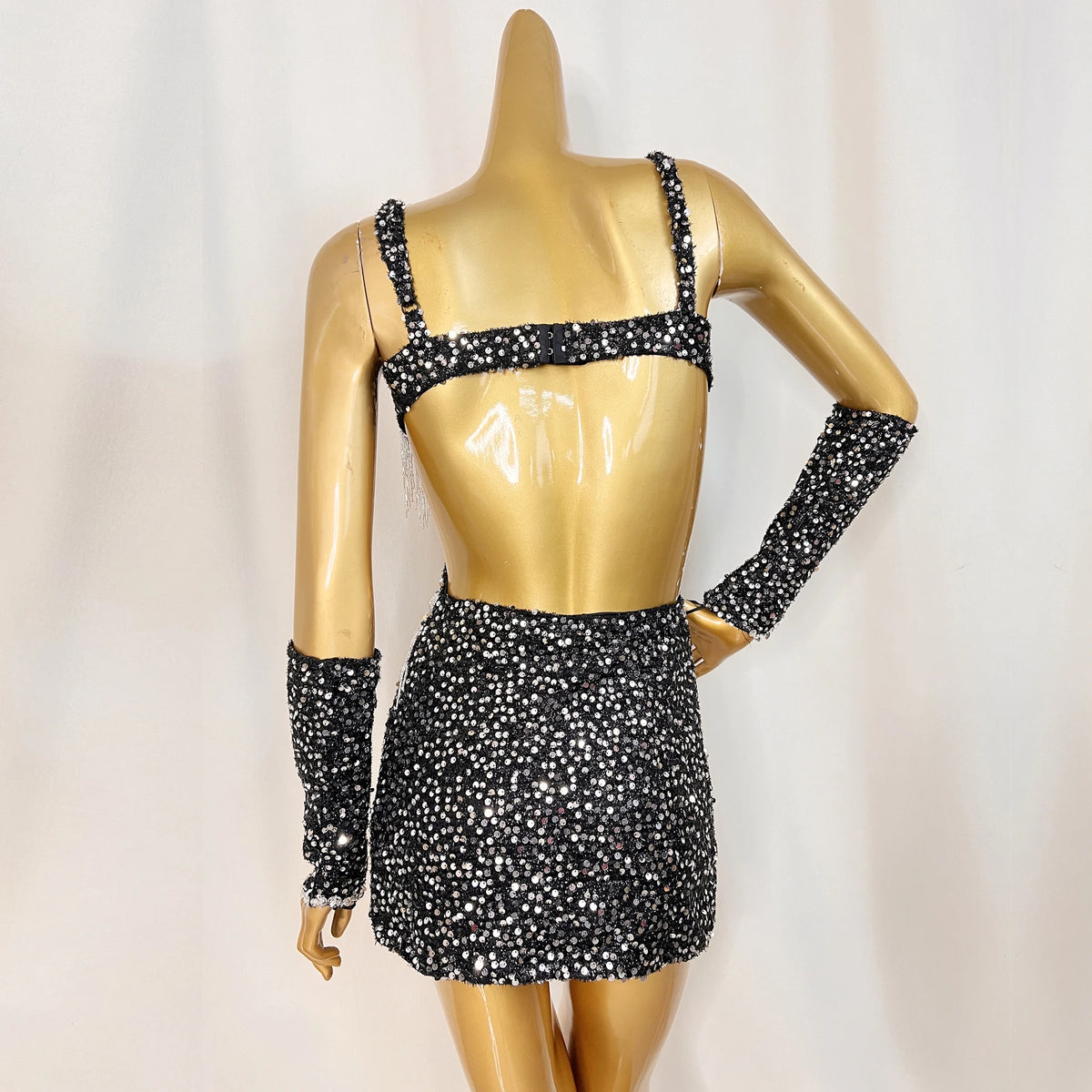 Women's Black Sequin Fringe Cutout Mini Dress Belly Dance Costume