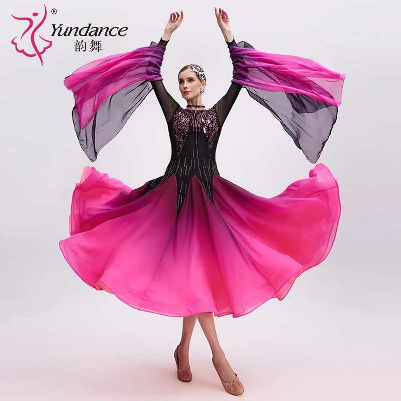 Adult Standard Ballroom Dance Suit With Ombre Chiffon For Performance And Parties