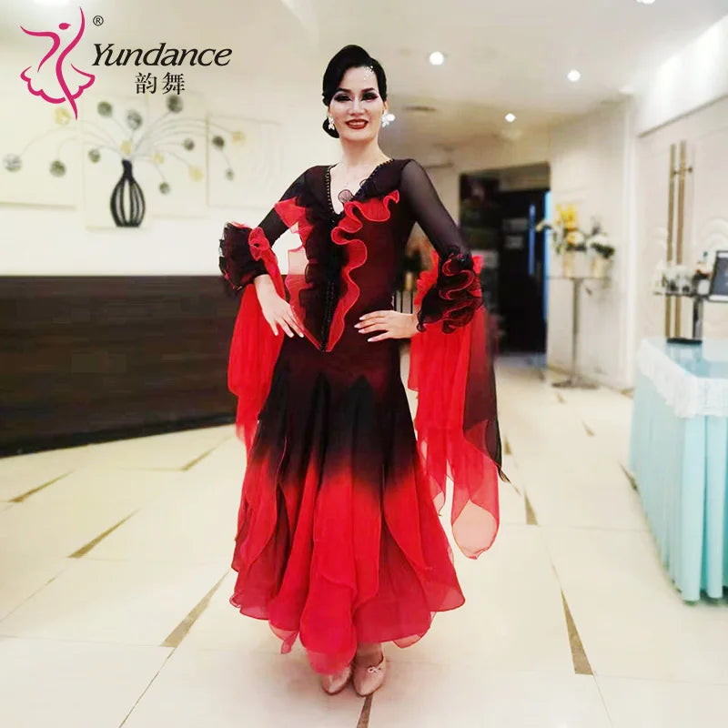 Women's Standard Ballroom Waltz Dance Dress With Rhinestones Multicolor For Competition Performance