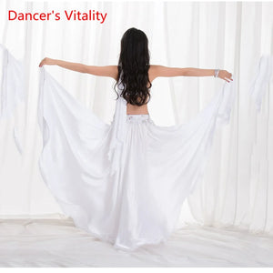 Belly Dance Costume Women's White Sequin Halter Top & High Slit Skirt Set Chiffon Tribal Fusion Dancewear