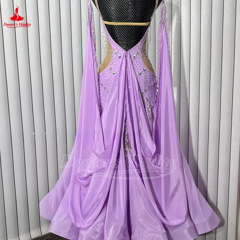 Women's Ballroom Dance Dress Sleeveless Backless Lavender Full Swing For Waltz Foxtrot Competition