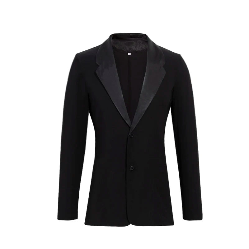 Men's Black Satin Lapel Ballroom Dance Jacket - Modern Fit