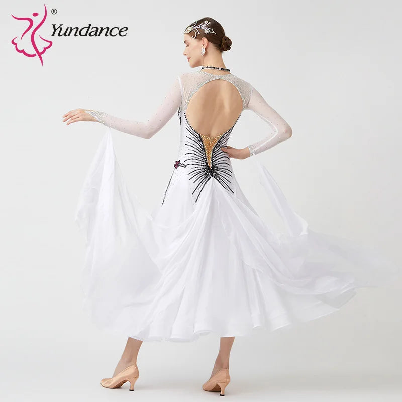 Women's Standard Ballroom Waltz Competition Dress With Rhinestones In Multicolor