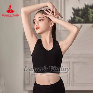 Women's White V-Neck Sport Bra and Pink High-Waisted Leggings Ballet Dancewear