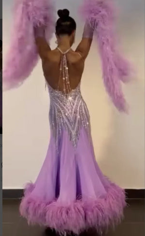 Ballroom Dance Dress Women's Lavender Sequin Feather Standard Smooth Gown