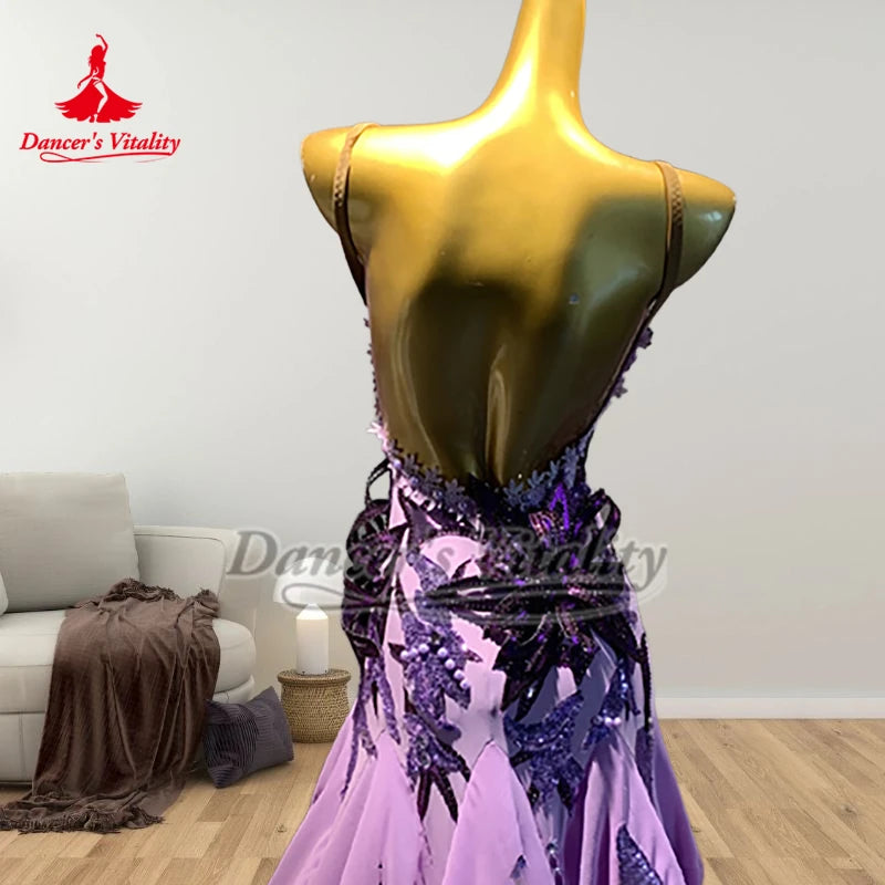 Adult Ballroom Dance Graceful Purple Big Swing Dresses Women Foxtrot Tango Performance&Contest Clothing Custom Dancer's Vitality